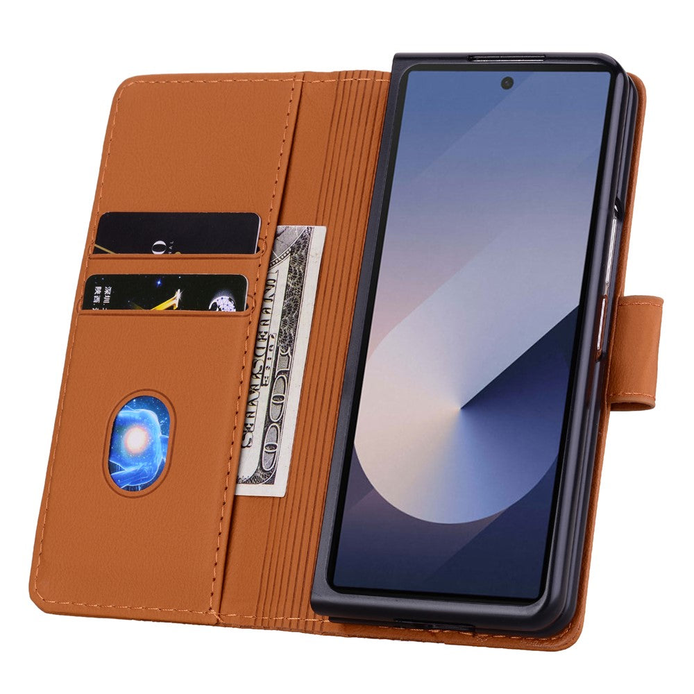 For Samsung Galaxy Z Fold7 5G Case Rhombus Pattern Leather Wallet Phone Cover with Wrist Strap - Brown