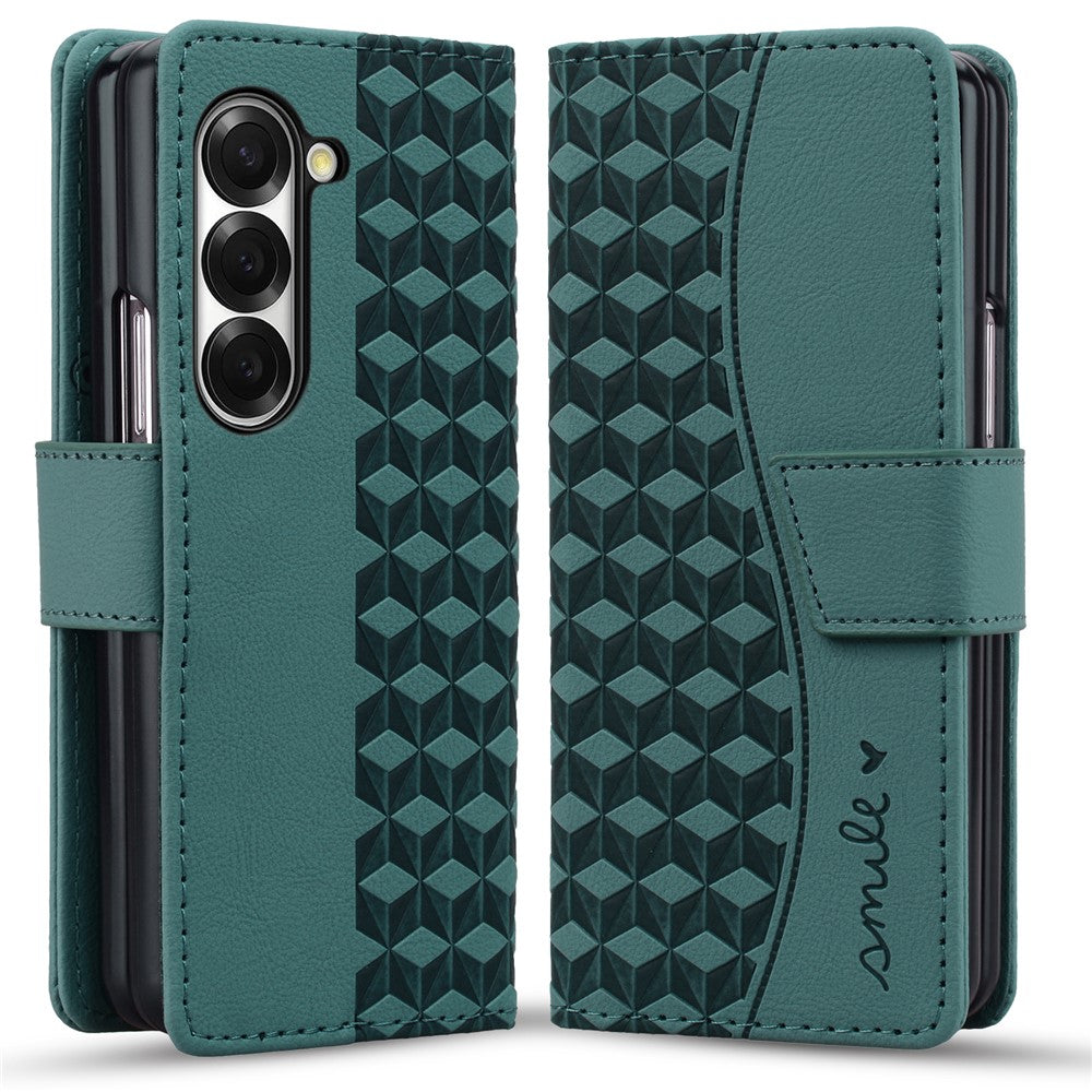 For Samsung Galaxy Z Fold7 5G Case Rhombus Pattern Leather Wallet Phone Cover with Wrist Strap - Green