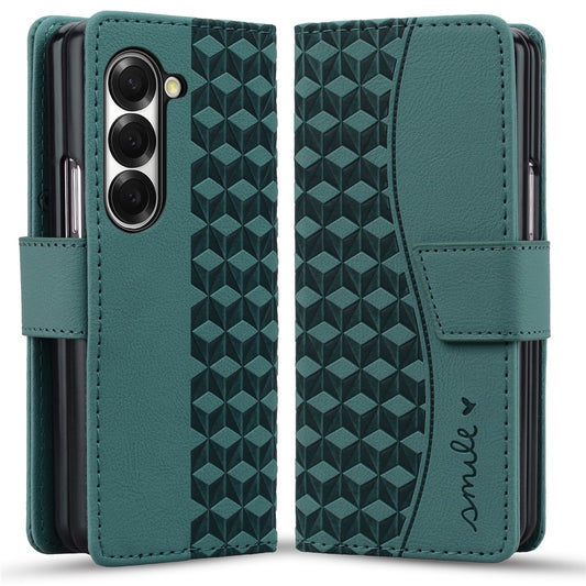 For Samsung Galaxy Z Fold7 5G Case Rhombus Pattern Leather Wallet Phone Cover with Wrist Strap - Green