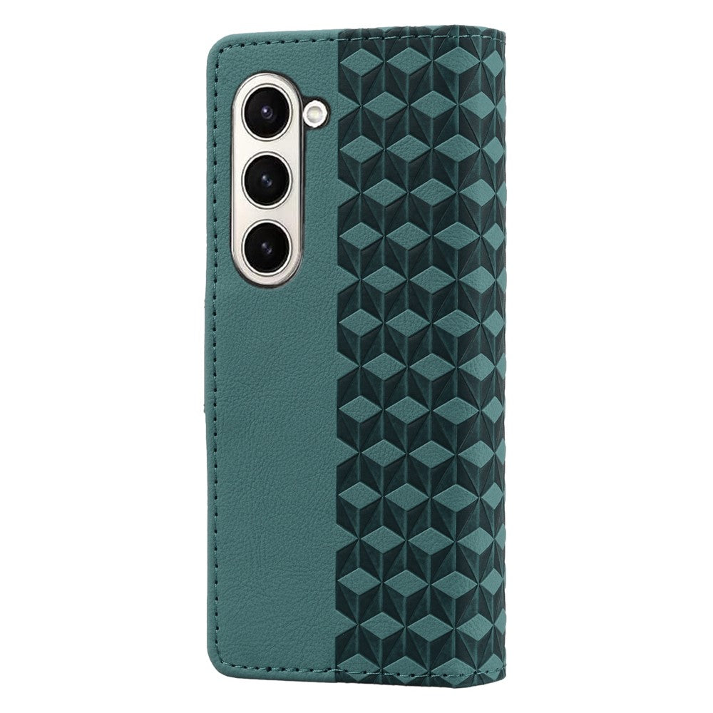 For Samsung Galaxy Z Fold7 5G Case Rhombus Pattern Leather Wallet Phone Cover with Wrist Strap - Green