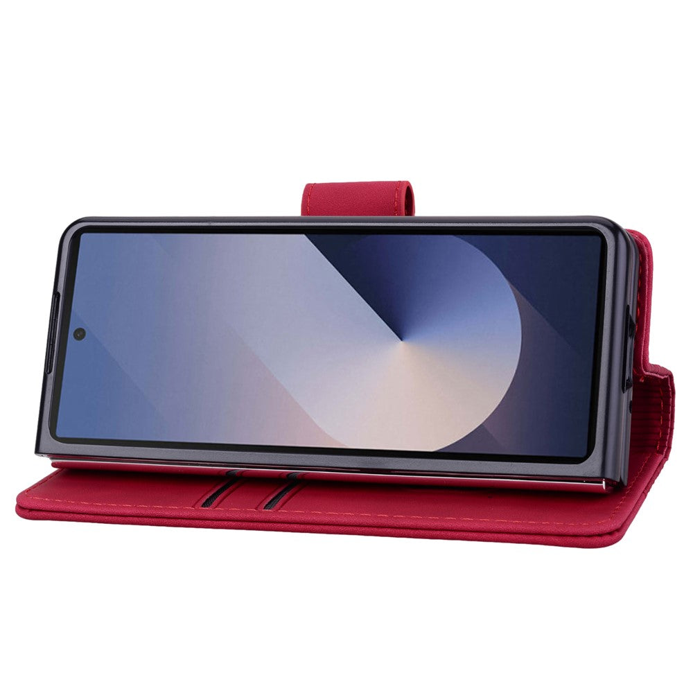 For Samsung Galaxy Z Fold7 5G Case Rhombus Pattern Leather Wallet Phone Cover with Wrist Strap - Wine Red