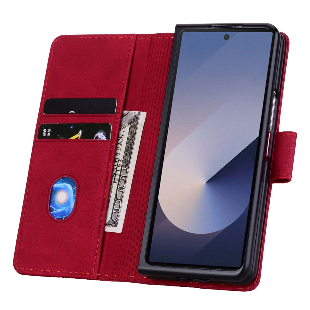 For Samsung Galaxy Z Fold7 5G Case Rhombus Pattern Leather Wallet Phone Cover with Wrist Strap - Wine Red