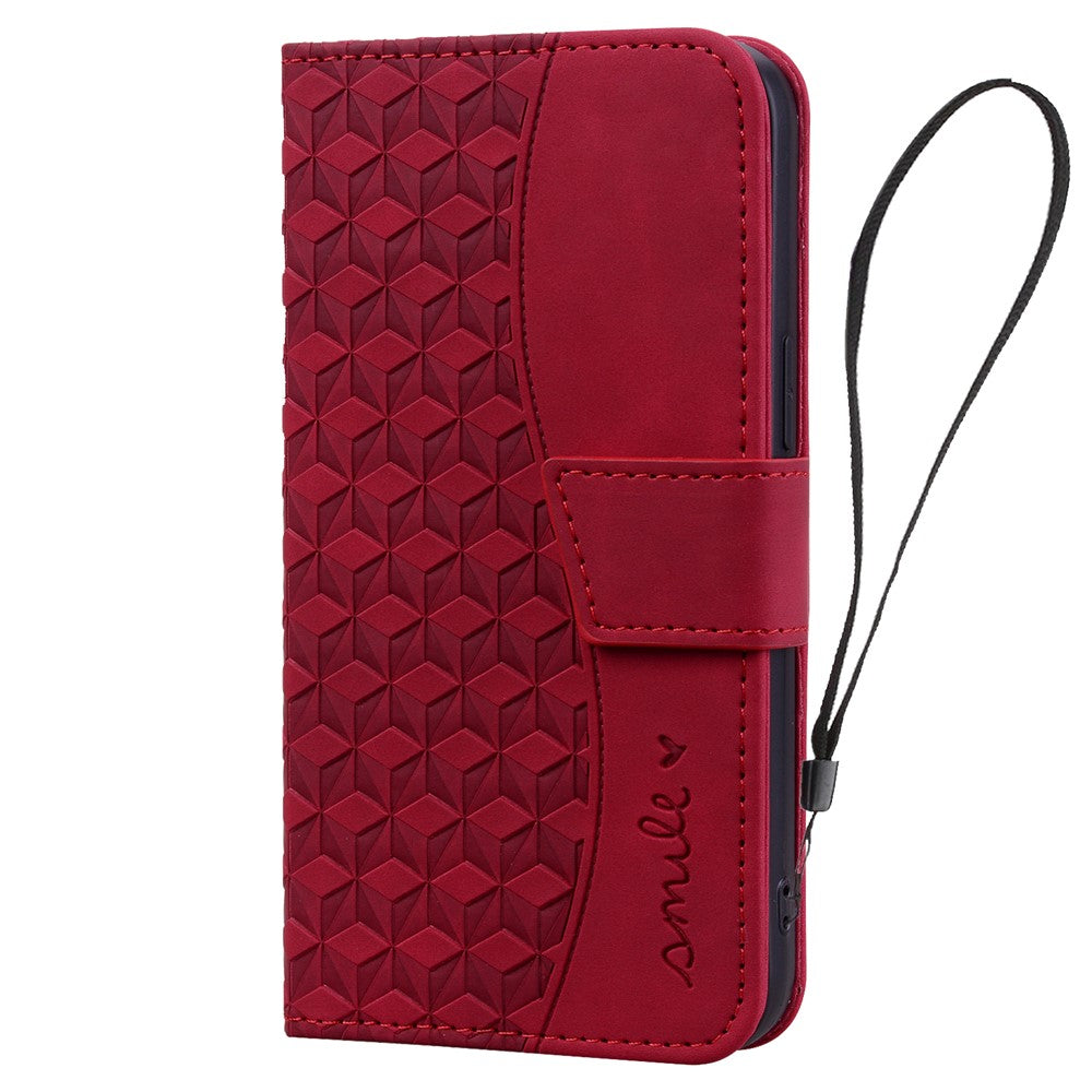 For Samsung Galaxy Z Fold7 5G Case Rhombus Pattern Leather Wallet Phone Cover with Wrist Strap - Wine Red