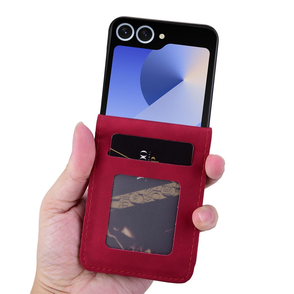 For Samsung Galaxy Z Flip7 5G Case Rhombus Pattern Leather Phone Cover with Wrist Strap - Wine Red