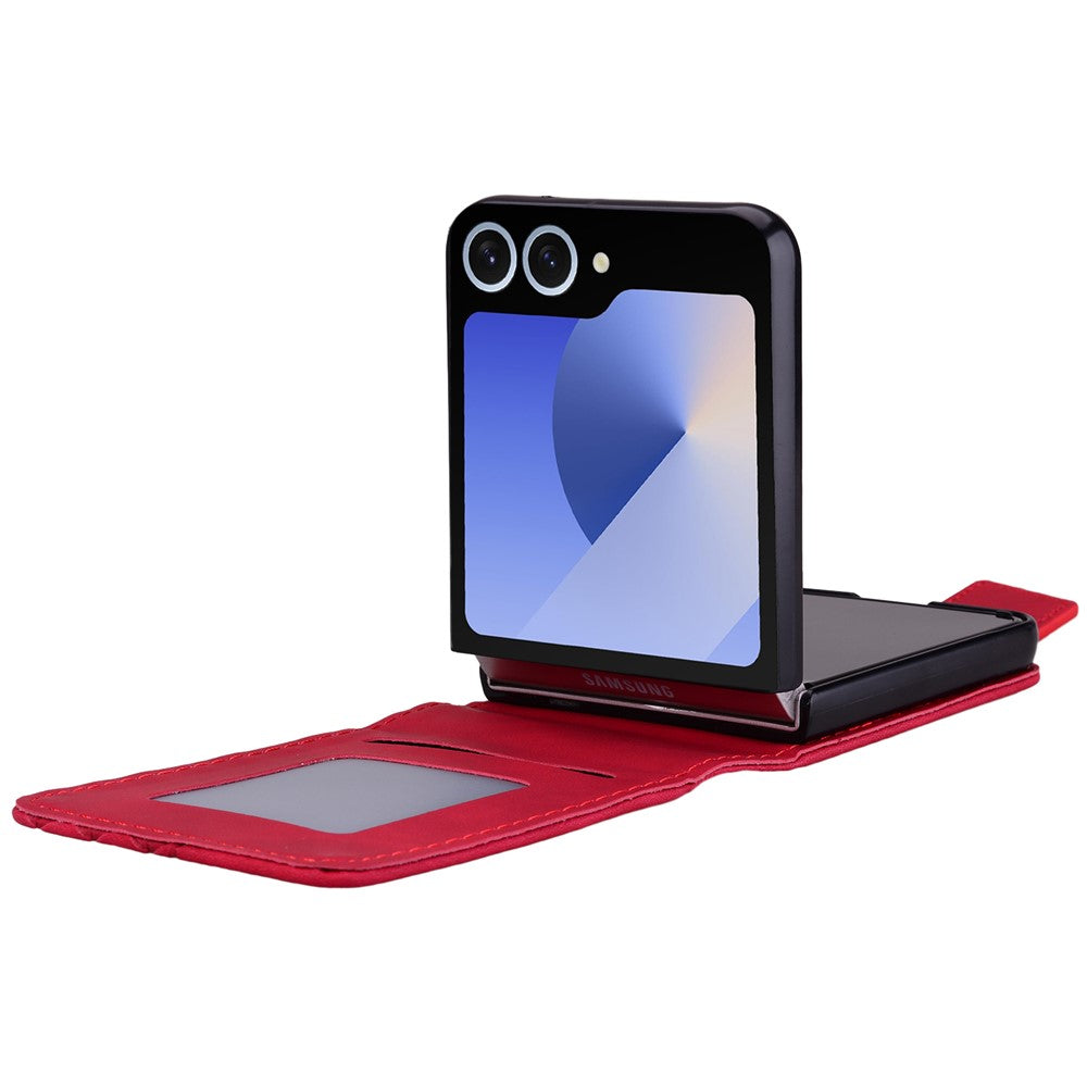 For Samsung Galaxy Z Flip7 5G Case Rhombus Pattern Leather Phone Cover with Wrist Strap - Wine Red