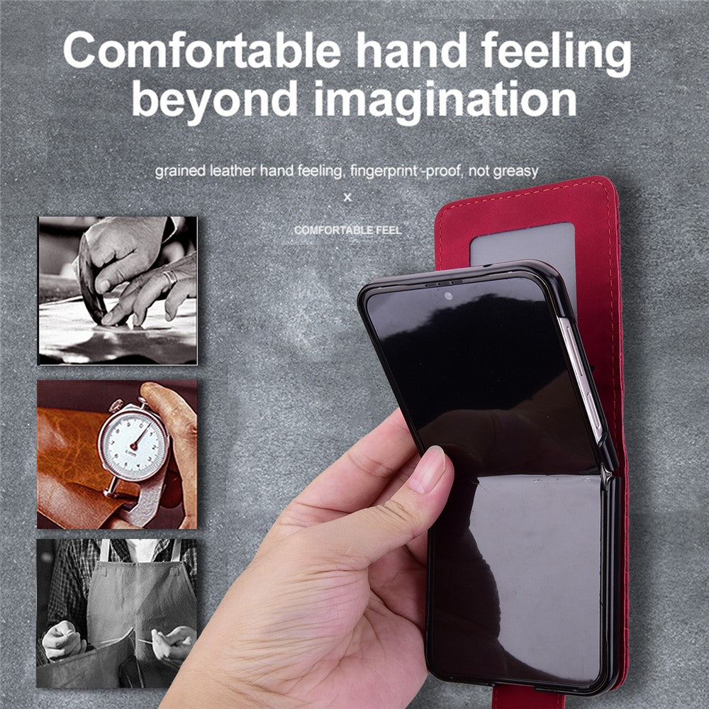 For Samsung Galaxy Z Flip7 5G Case Rhombus Pattern Leather Phone Cover with Wrist Strap - Wine Red
