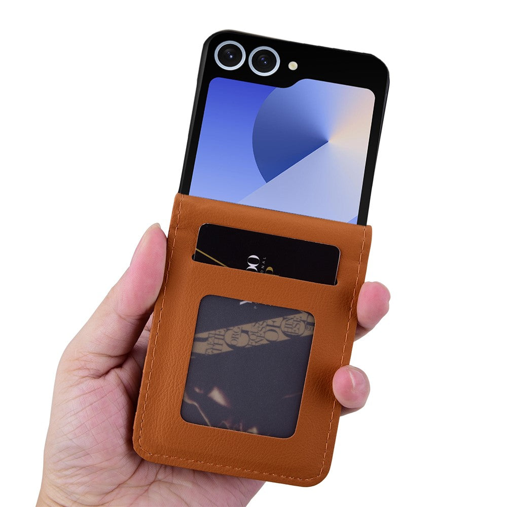For Samsung Galaxy Z Flip7 5G Case Rhombus Pattern Leather Phone Cover with Wrist Strap - Brown