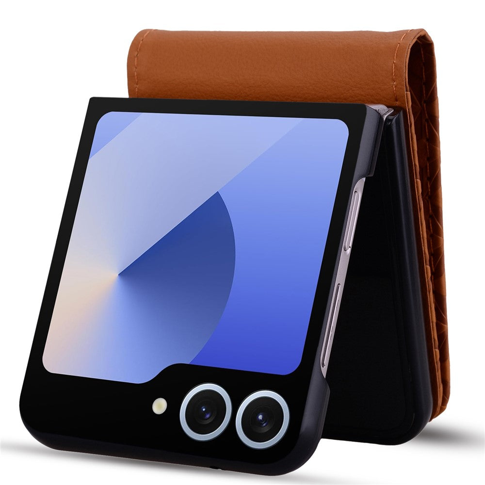 For Samsung Galaxy Z Flip7 5G Case Rhombus Pattern Leather Phone Cover with Wrist Strap - Brown