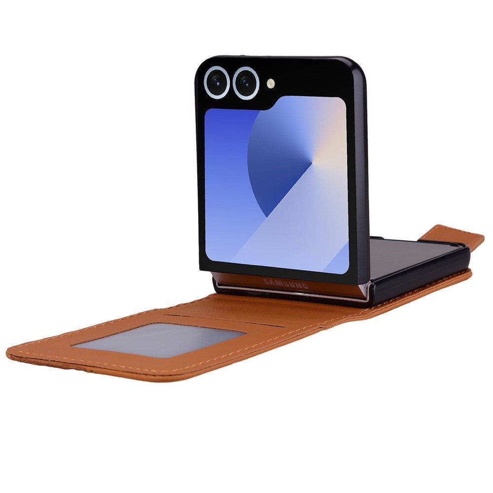 For Samsung Galaxy Z Flip7 5G Case Rhombus Pattern Leather Phone Cover with Wrist Strap - Brown