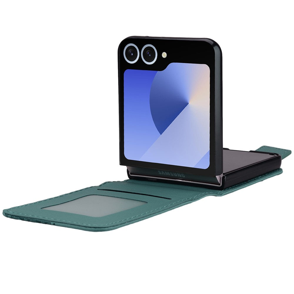 For Samsung Galaxy Z Flip7 5G Case Rhombus Pattern Leather Phone Cover with Wrist Strap - Green