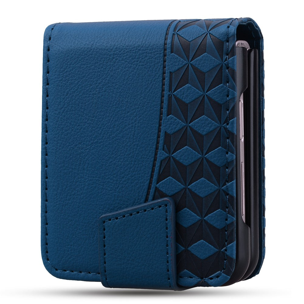 For Samsung Galaxy Z Flip7 5G Case Rhombus Pattern Leather Phone Cover with Wrist Strap - Sapphire