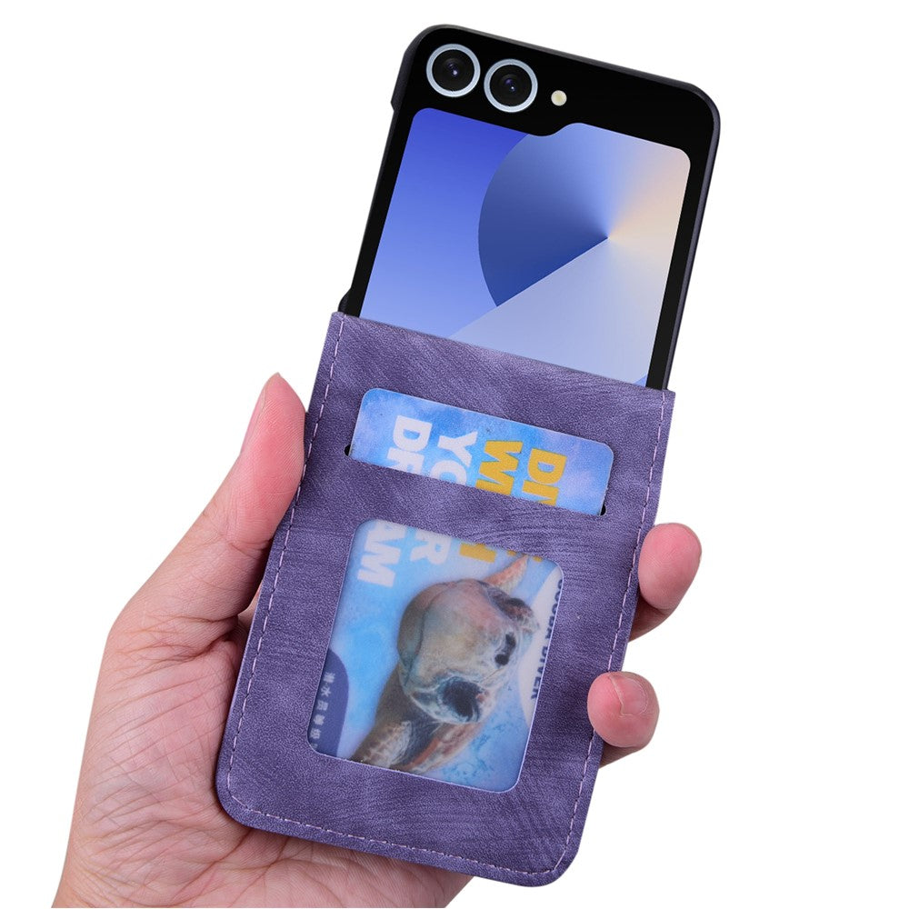 For Samsung Galaxy Z Flip7 5G Case Cherry Blossom Cat Leather Phone Cover with Card Slot - Purple