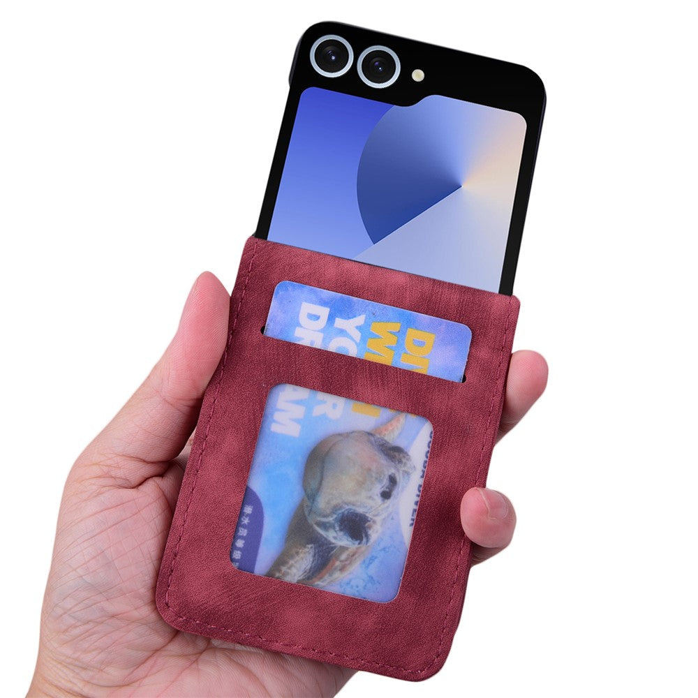 For Samsung Galaxy Z Flip7 5G Case Cherry Blossom Cat Leather Phone Cover with Card Slot - Red