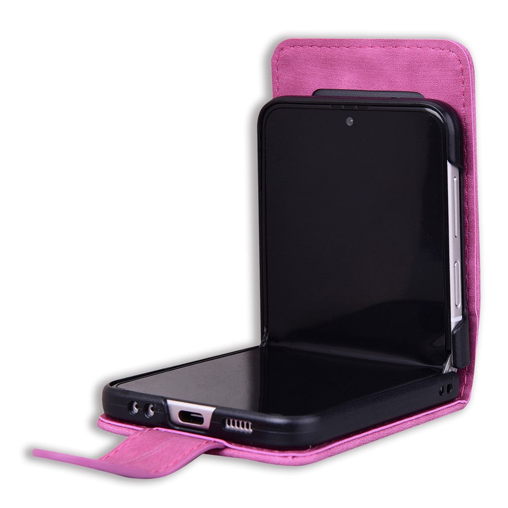 For Samsung Galaxy Z Flip7 5G Case Cherry Blossom Cat Leather Phone Cover with Card Slot - Rose