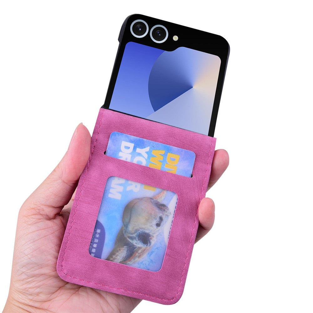 For Samsung Galaxy Z Flip7 5G Case Cherry Blossom Cat Leather Phone Cover with Card Slot - Rose