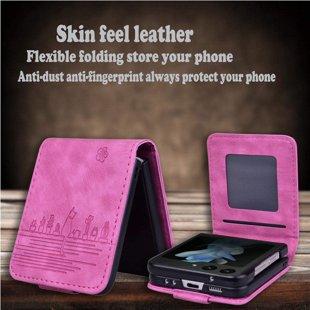 For Samsung Galaxy Z Flip7 5G Case Cherry Blossom Cat Leather Phone Cover with Card Slot - Rose
