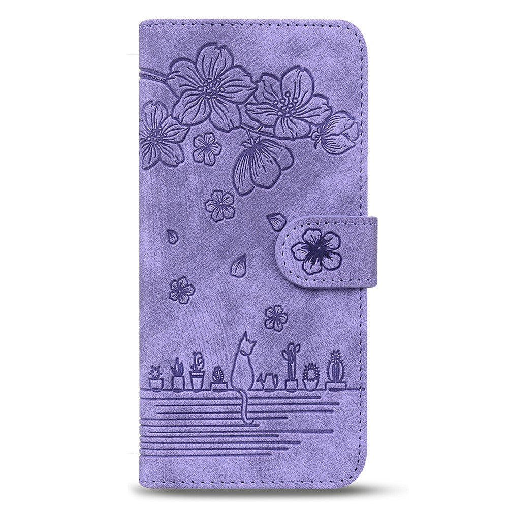 For Samsung Galaxy Z Fold7 5G Case Flip Stand Leather Phone Cover Cherry Blossom Cat Imprinted - Purple