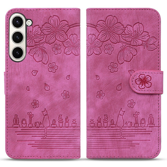 For Samsung Galaxy Z Fold7 5G Case Flip Stand Leather Phone Cover Cherry Blossom Cat Imprinted - Rose