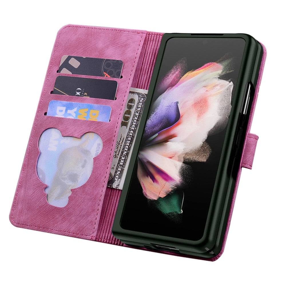 For Samsung Galaxy Z Fold7 5G Case Flip Stand Leather Phone Cover Cherry Blossom Cat Imprinted - Rose