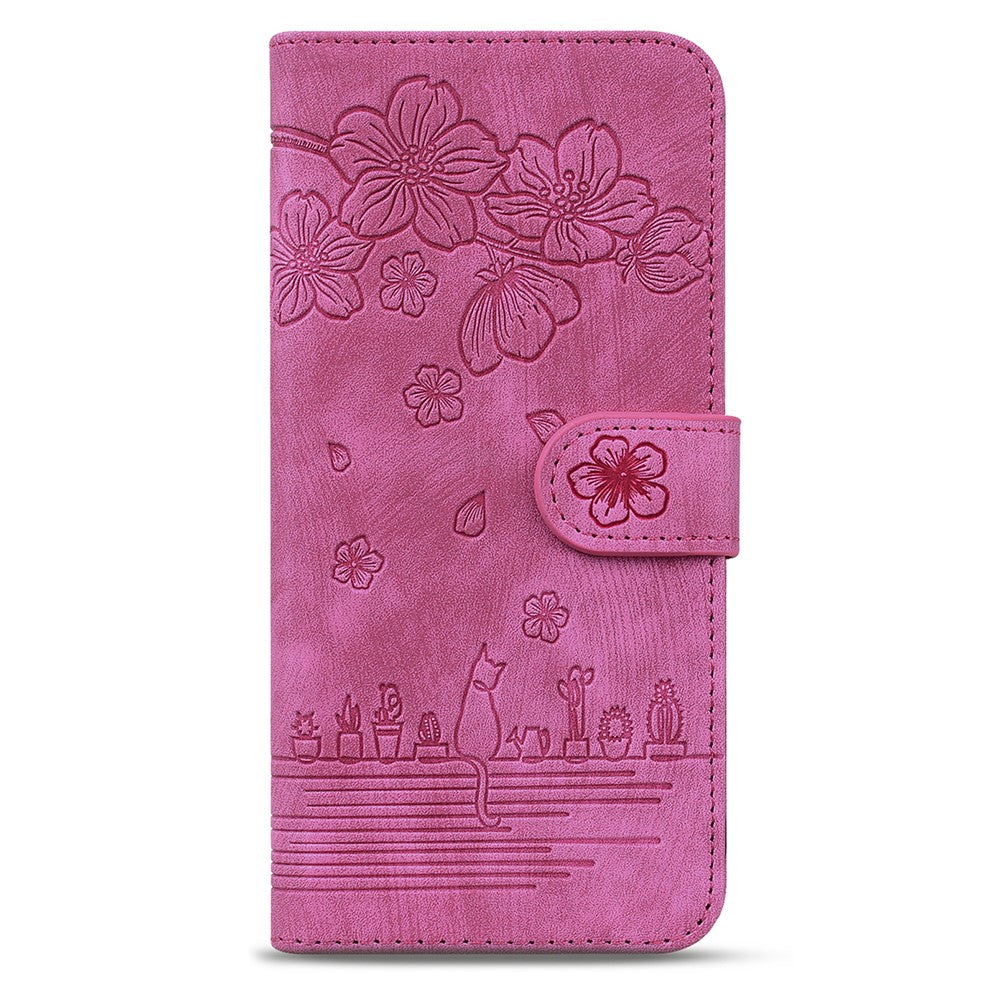 For Samsung Galaxy Z Fold7 5G Case Flip Stand Leather Phone Cover Cherry Blossom Cat Imprinted - Rose