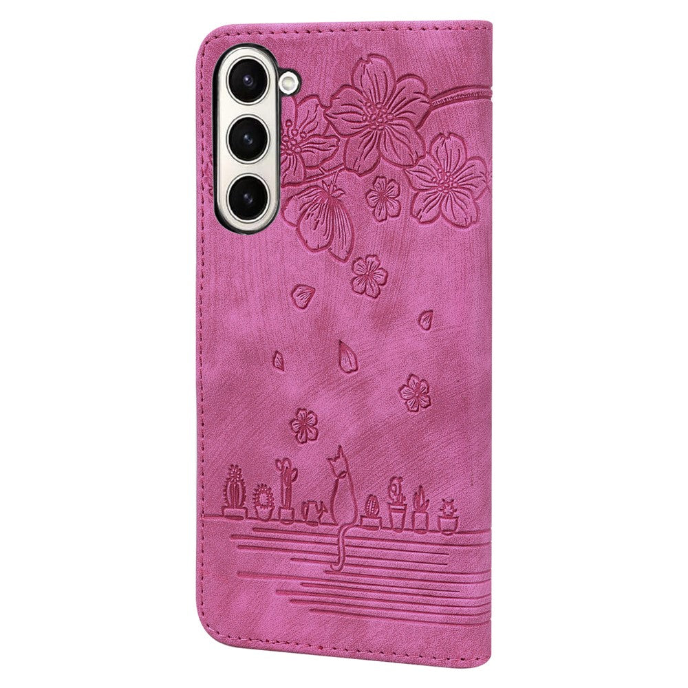 For Samsung Galaxy Z Fold7 5G Case Flip Stand Leather Phone Cover Cherry Blossom Cat Imprinted - Rose
