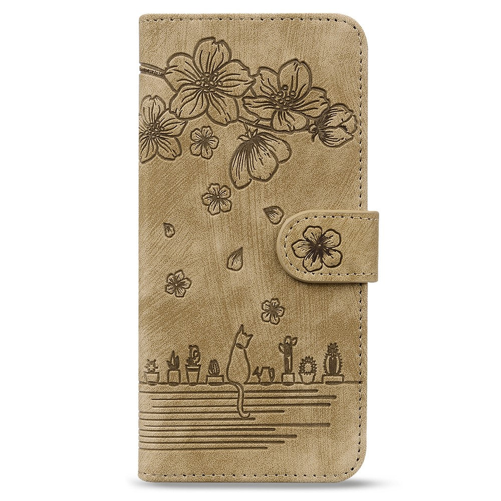 For Samsung Galaxy Z Fold7 5G Case Flip Stand Leather Phone Cover Cherry Blossom Cat Imprinted - Brown