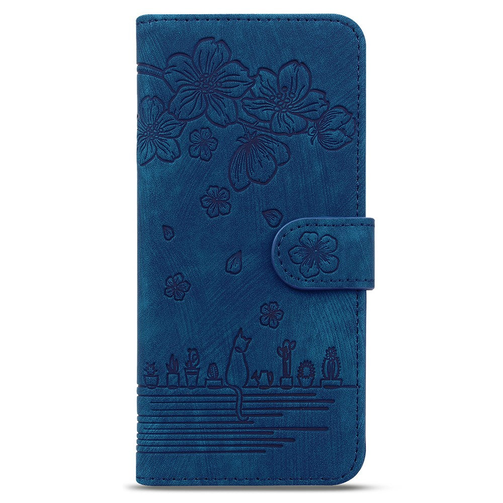 For Samsung Galaxy Z Fold7 5G Case Flip Stand Leather Phone Cover Cherry Blossom Cat Imprinted - Blue