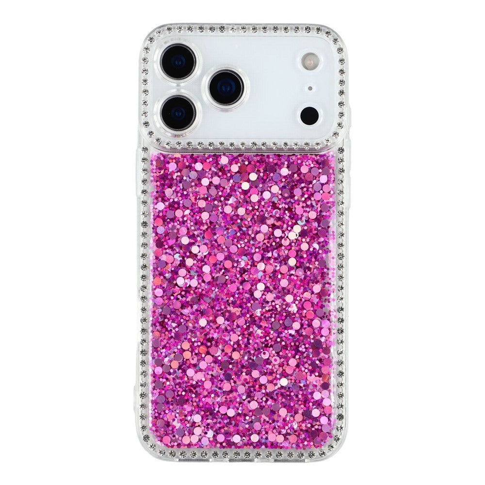 For iPhone 17 Pro Max Case Rhinestone Edge Glitter Epoxy TPU Phone Cover - Purple