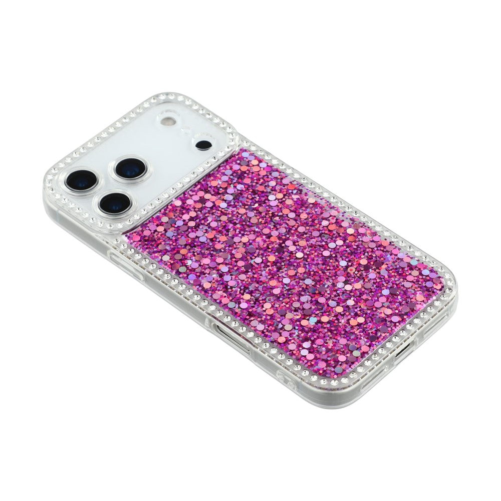 For iPhone 17 Pro Max Case Rhinestone Edge Glitter Epoxy TPU Phone Cover - Purple