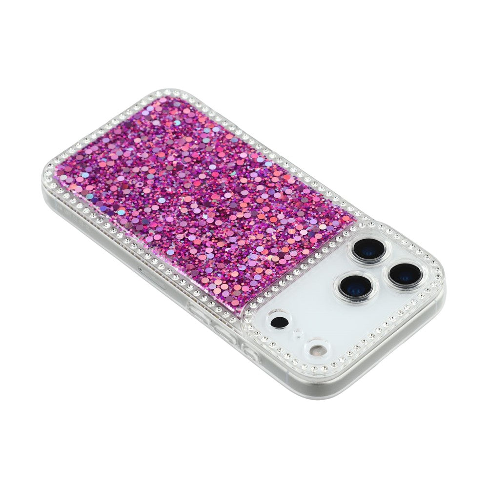 For iPhone 17 Pro Max Case Rhinestone Edge Glitter Epoxy TPU Phone Cover - Purple
