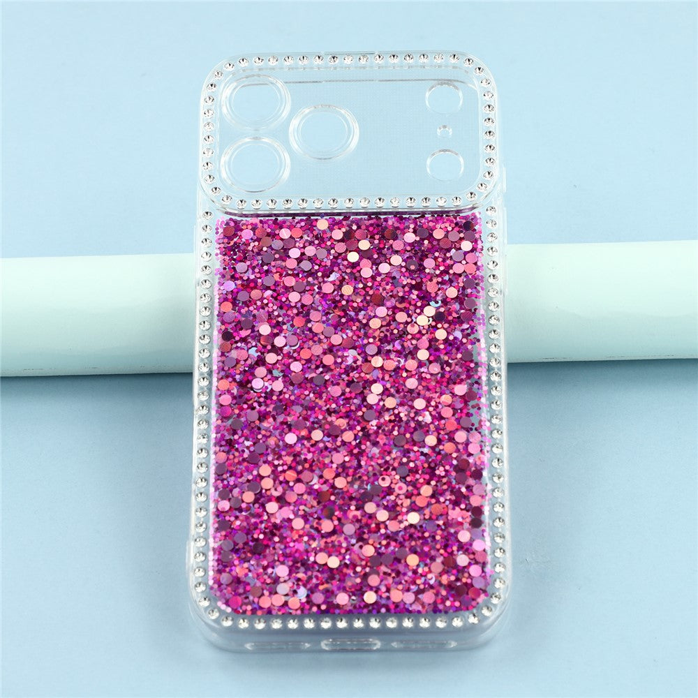 For iPhone 17 Pro Max Case Rhinestone Edge Glitter Epoxy TPU Phone Cover - Purple