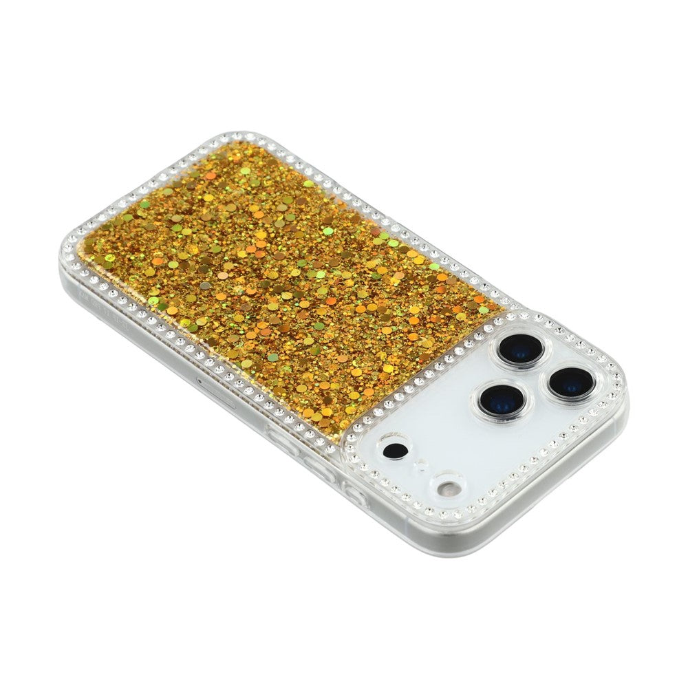 For iPhone 17 Pro Max Case Rhinestone Edge Glitter Epoxy TPU Phone Cover - Gold