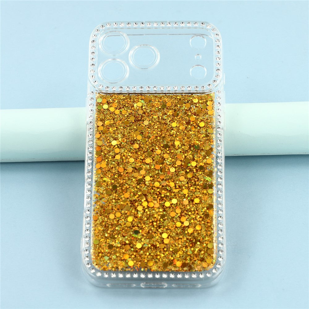 For iPhone 17 Pro Max Case Rhinestone Edge Glitter Epoxy TPU Phone Cover - Gold
