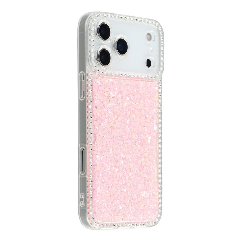 For iPhone 17 Pro Max Case Rhinestone Edge Glitter Epoxy TPU Phone Cover - Pink