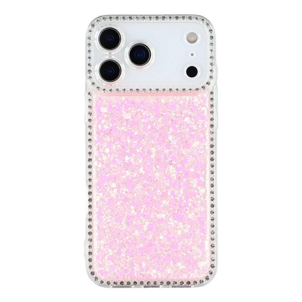 For iPhone 17 Pro Max Case Rhinestone Edge Glitter Epoxy TPU Phone Cover - Pink