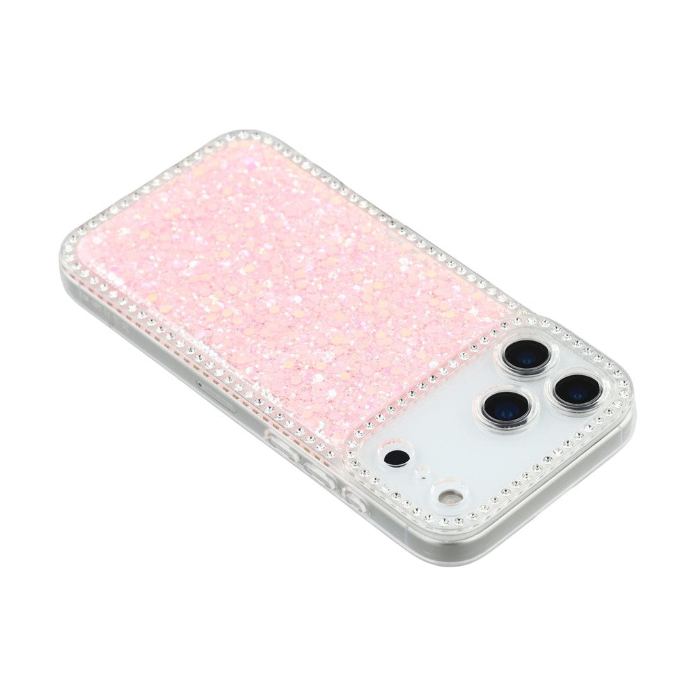 For iPhone 17 Pro Max Case Rhinestone Edge Glitter Epoxy TPU Phone Cover - Pink