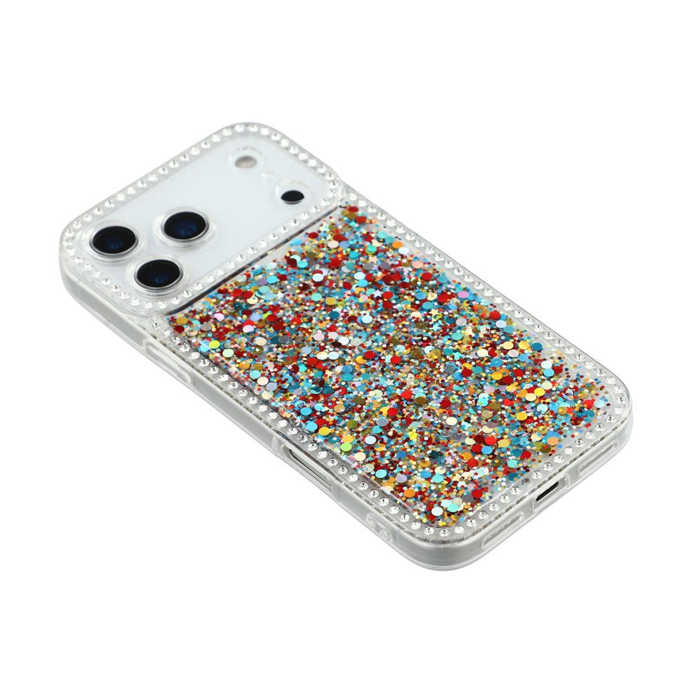 For iPhone 17 Pro Max Case Rhinestone Edge Glitter Epoxy TPU Phone Cover - Colorful
