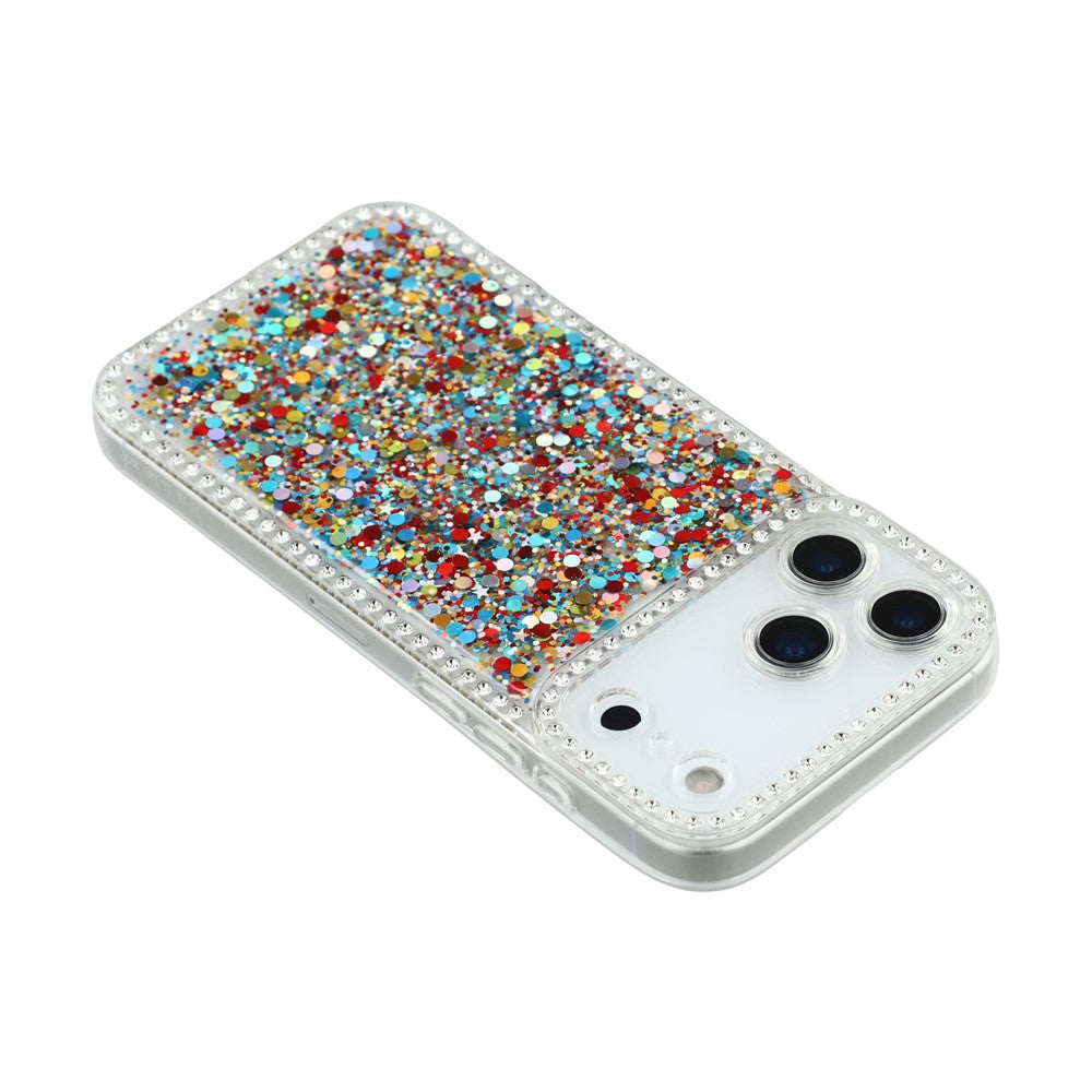 For iPhone 17 Pro Max Case Rhinestone Edge Glitter Epoxy TPU Phone Cover - Colorful