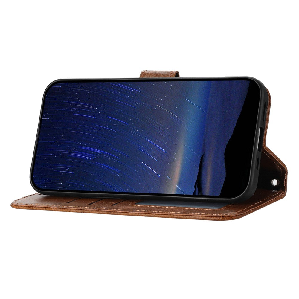 For iPhone 17 Pro Max Case Zipper Pocket Wallet Leather Phone Cover with Wrist Strap - Brown