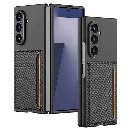 GKK For Samsung Galaxy Z Fold7 5G Case Hard PC Phone Cover with Slim Card Holder, Screen Film - Carbon Fiber Texture
