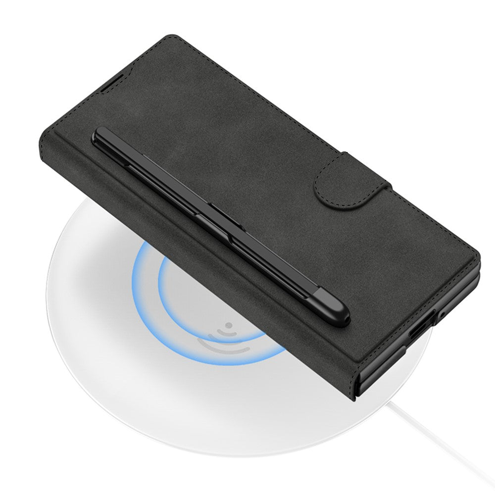 GKK For Samsung Galaxy Z Fold7 5G Kickstand Case Pencil Slot PC+PU Phone Cover with Screen Film - Brown