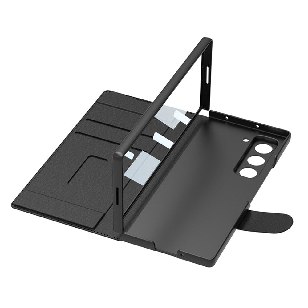 GKK For Samsung Galaxy Z Fold7 5G Kickstand Case Pencil Slot PC+PU Phone Cover with Screen Film - Titanium Grey