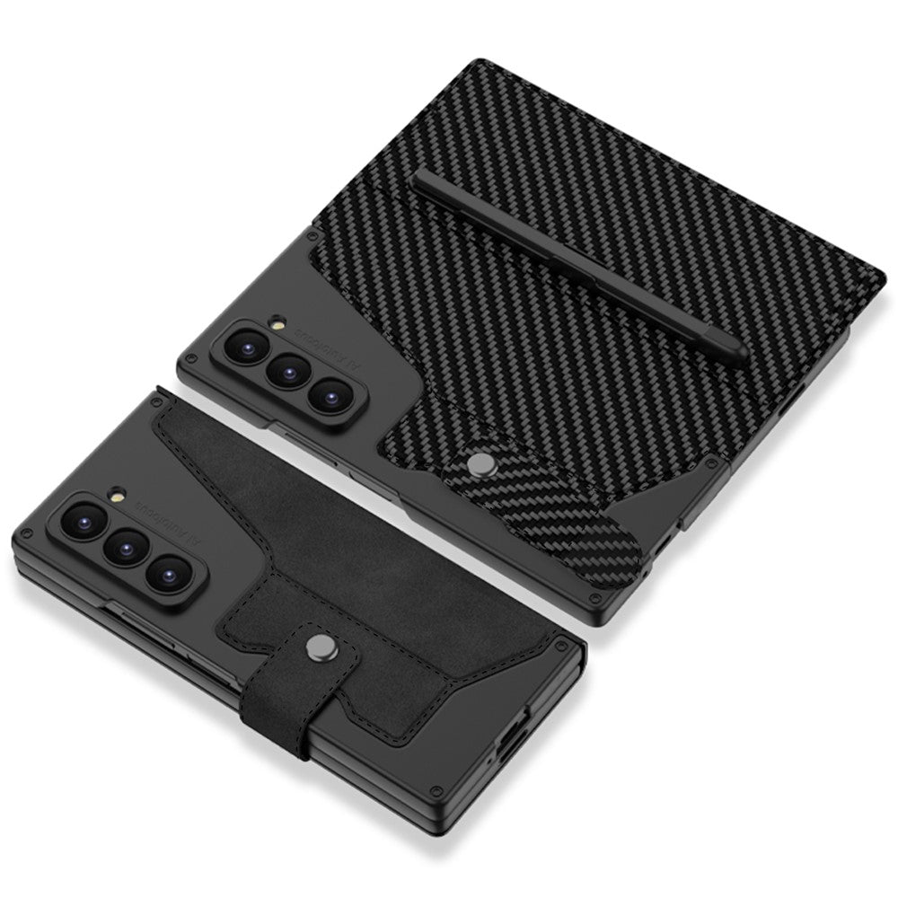 GKK For Samsung Galaxy Z Fold7 5G Kickstand Case Pencil Slot PC+PU Phone Cover with Screen Film - Titanium Grey