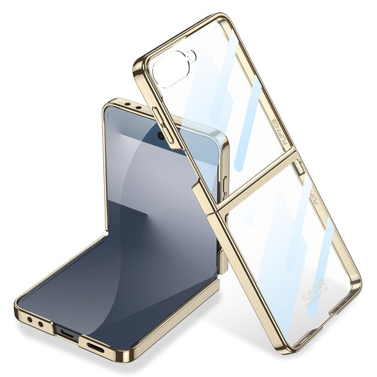 GKK For Samsung Galaxy Z Flip7 5G Case Electroplating Hard PC Tempered Glass Phone Cover with Screen Film - Champagne Gold