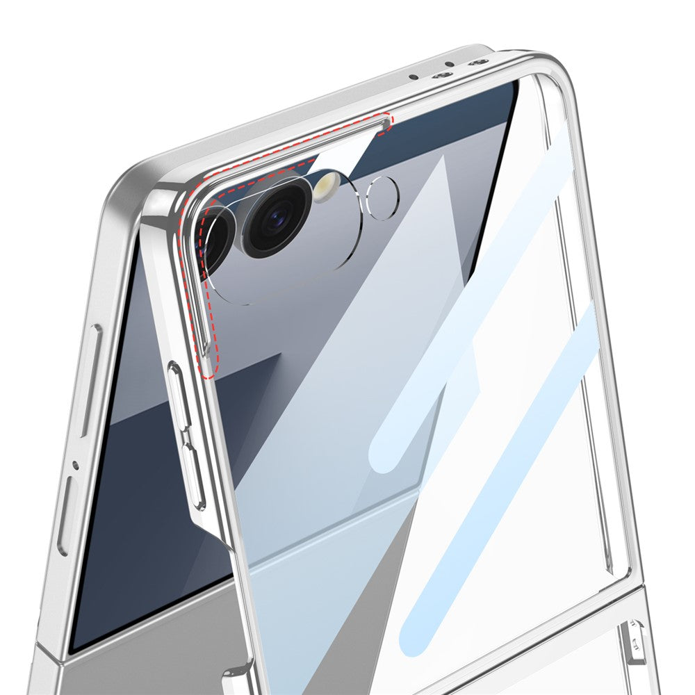 GKK For Samsung Galaxy Z Flip7 5G Case Electroplating Hard PC Tempered Glass Phone Cover with Screen Film - Silver