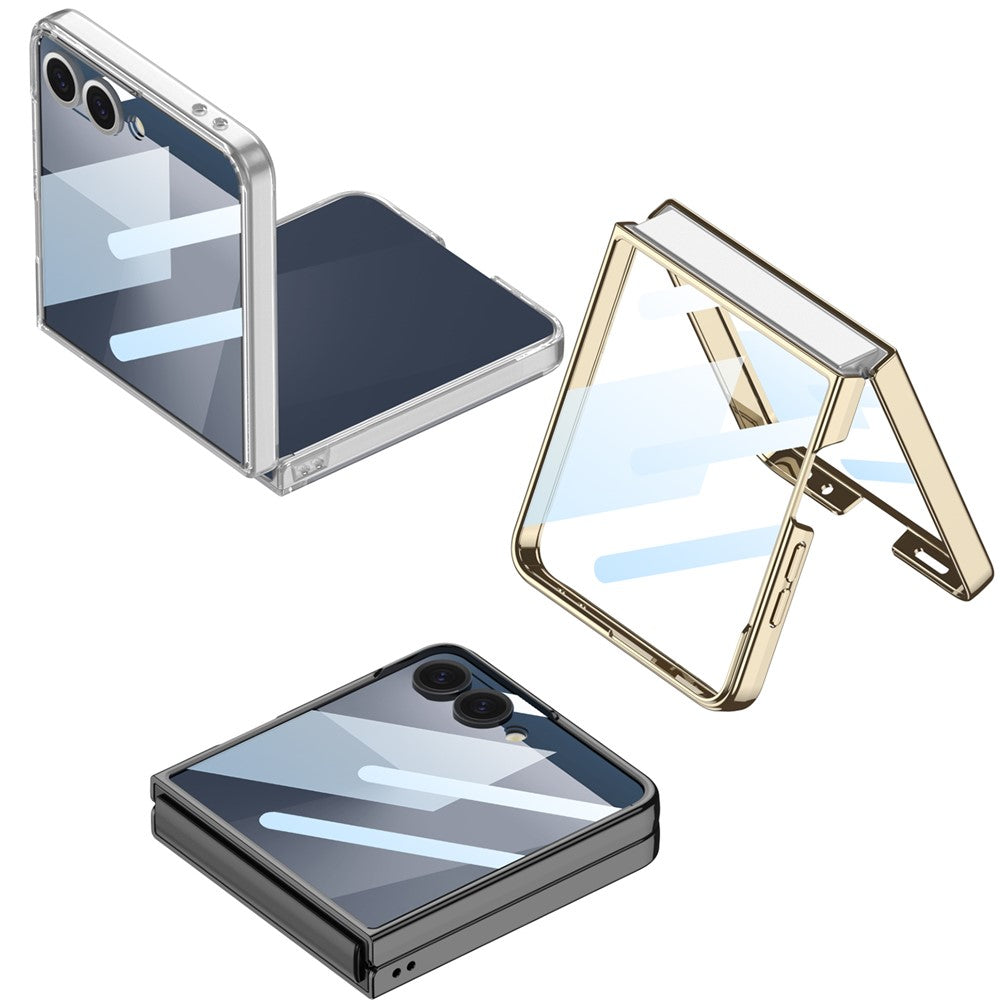 GKK For Samsung Galaxy Z Flip7 5G Case Electroplating Hard PC Tempered Glass Phone Cover with Screen Film - Silver