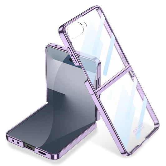 GKK For Samsung Galaxy Z Flip7 5G Case Electroplating Hard PC Tempered Glass Phone Cover with Screen Film - Purple