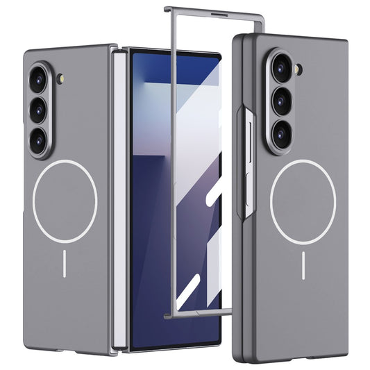 GKK For Samsung Galaxy Z Fold7 5G Magnetic Case Slim Hard PC + Tempered Glass Phone Cover with Screen Film - Grey