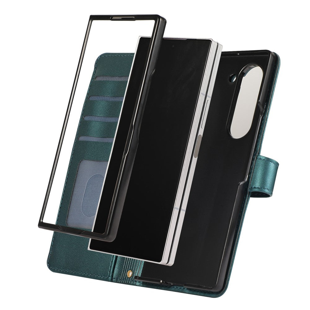 For Samsung Galaxy Z Fold7 5G Case Multi Card Slots Zipper Rhombus Leather Phone Cover with Wrist Strap - Green