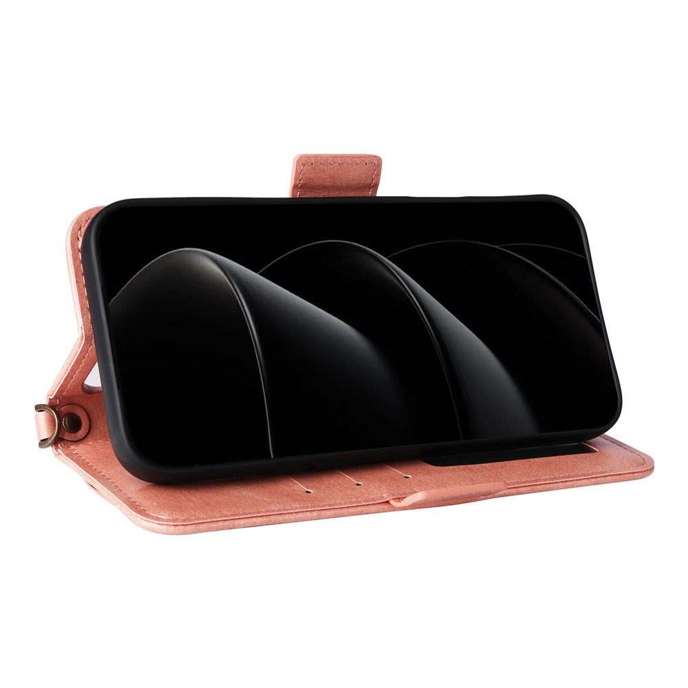 For iPhone 17 Pro Max Leather Case Magnetic Clasp Wallet Stand Phone Cover with Crossbody Strap - Pink
